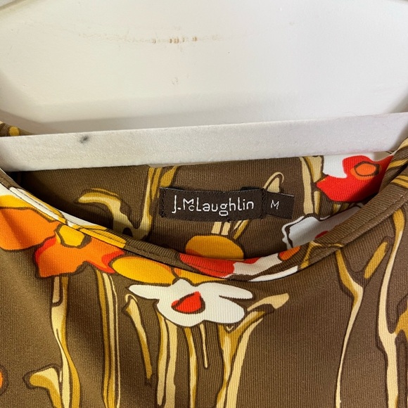 J. McLaughlin Dress Brown Red Orange Floral Slimming Ruched Catalina Womens Sz M - Picture 7 of 12